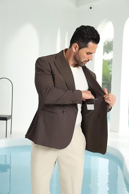 Men's Blazer Knitted Jacket Casual Light Weight Slim Fit Formal Wedding Prom Suit Retro Double-Breasted Jackets Sport Coats3