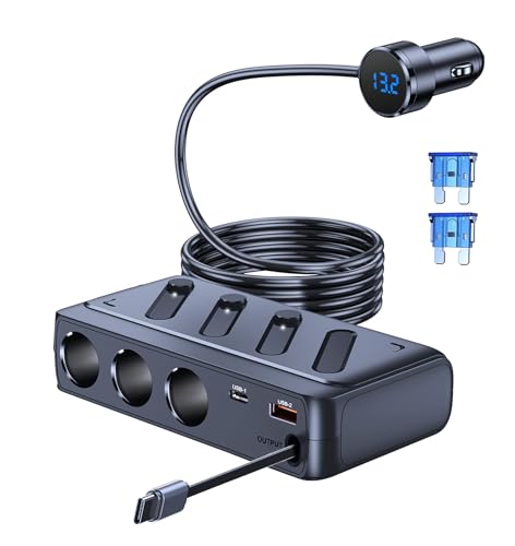 LIHAN Car Cigarette Lighter Splitter 3 Sockets USB PD/QC