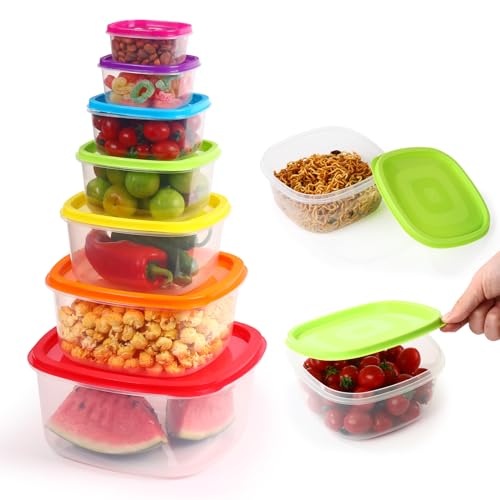 Rainberg 7PK Food Containers with Lids, Food Storage Containers, Airtight Lids, BPA-Free Suitable for Dishwasher, Freezer, Microwave. (Rainbow Colour)