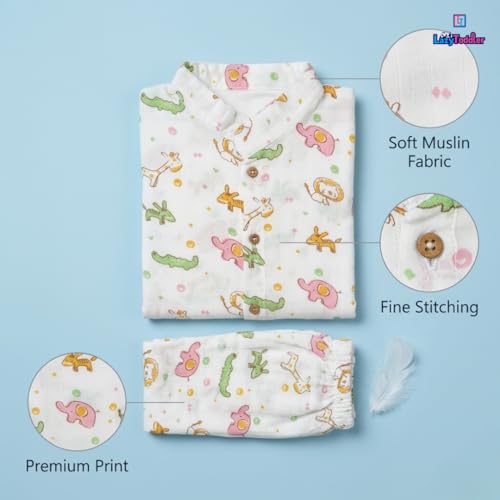 Image of 100% Cotton Muslin Pant Shirt Set | Ultra Soft Breathable Toddler Outfit | Summer Wear Kids Clothing | Skin Friendly Comfortable Fit | SIZE | PRINT