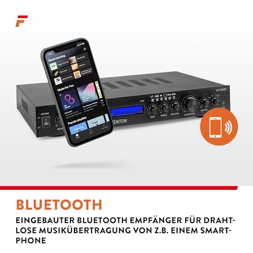 Fenton AV-150BT - HiFi Verstärker 380 Watt, 5.1 AV Receiver mit Bluetooth, FM-Radio, MP3, SD- und...