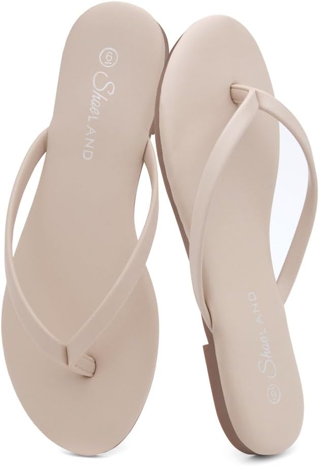 Shoe Land Flip Flops for Women – Memory Foam Flat Sandals with Vegan Leather | Lightweight Summer Slides for Beach, Travel & Everyday Wear | Non-Slip Comfort Sandals