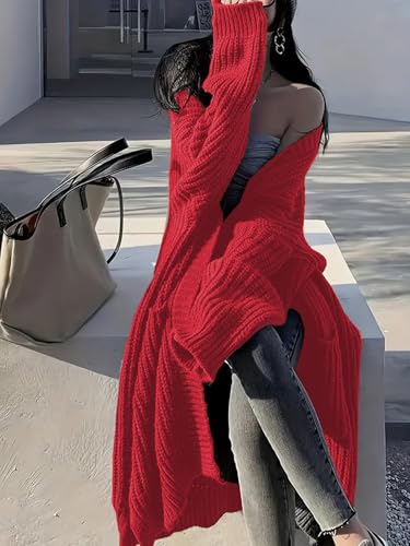 Image of Womens Long Cardigan Sweaters Open Front Oversized Duster with Pocket for Women 2025 Fall Winter Knit Design Coats