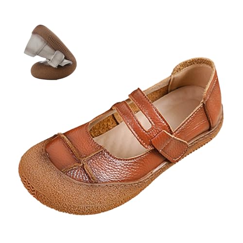 Women's Arch Support Mary Jane Flats,Comfort Vintage Leather Round Toe Non-Slip Soft Sole Orthopedic Casual Dress Shoes
