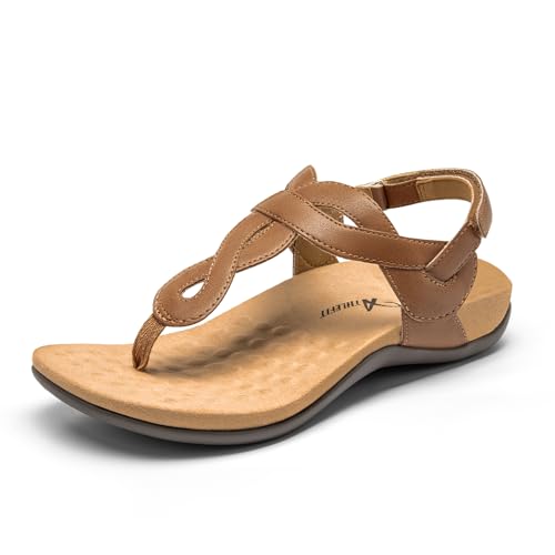 Image of Athlefit Women's Orthopedic Arch Support Sandals Comfortable Thong T-Strap Orthotic Casual Flat Sandals