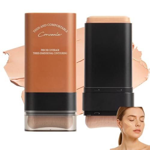 Full Coverage Foundation Stick with Waterproof & Sweatproof Concealer, Cream Foundation Makeup Stick for Full Coverage & Contour, Matte Finish Concealer with Built-in Brush (#3Warm Sand)