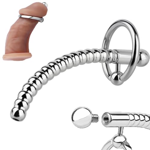 Jpscor Hohler Dilator Harnröhre Edelstahl mit PA Abnehmbarer Eichelring und Penis Plug Kappe Harnröhren Dilatatoren Männer Prostata Massage Katheter Urethral Erotisches Sexspielzeug(M)
