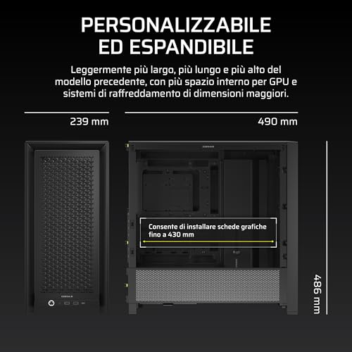 Corsair Frame 4000D Rs Case Per Pc Mid-Tower Modulare Ad Alto Flusso D'aria - 3X Ventole Corsair Rs - Sistema Di Montaggio Ventole Infinirail™ - Compatibile Con Radiatori Multipli Da 360 Mm - Nero - 9