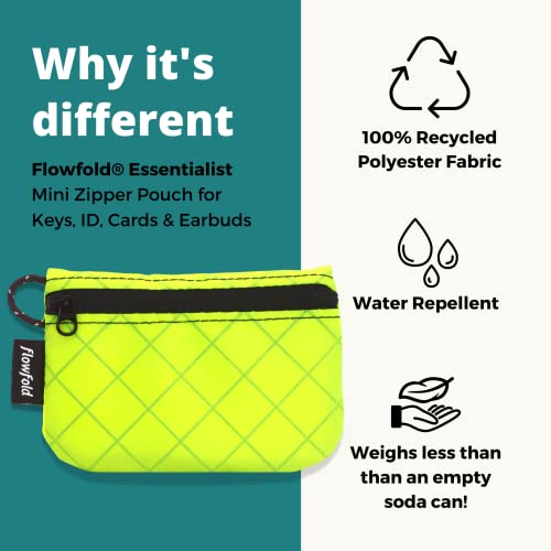 Flowfold Essentialist Clippable Mini Zip Pouch for Holding Coin, ID, Credit Card, and More | Small Water Repellent Wallet Made from Recycled Materials | Handcrafted In USA | Lime Green2