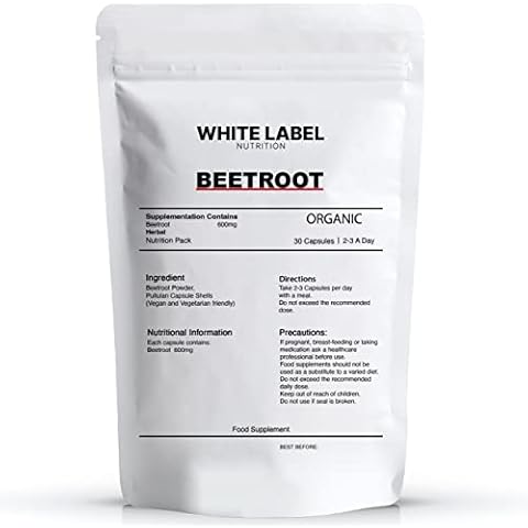 White Label Nutrition Beetroot Capsules 600mg - High Strength Supplements - | Organic | 100% Pure| UK Made | GMO Free |… Cover