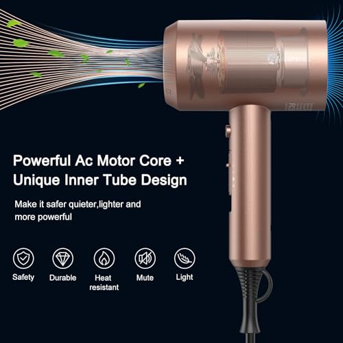 Image of slopehill Professional Ionic Hair Dryer, Mocha Mousse | 1800W Fast Drying, Low Noise, 2 Concentrator Nozzles, 1 Diffuser Attachment, Home Salon Travel