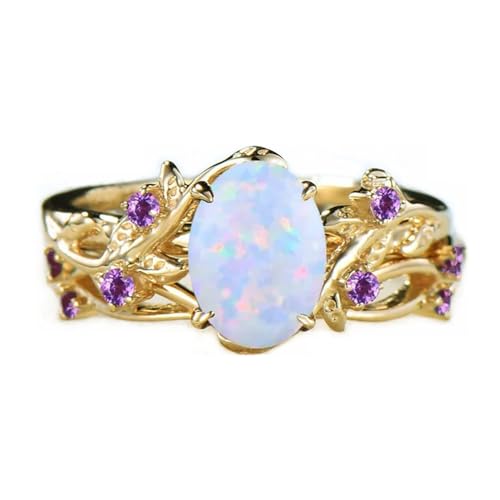 Fire Opal Engagement Ring Set Natural Inspired Leaf Personalized Silver 10K 14K 18K Gold Opal Ring Cluster Amethyst Opal Wedding Ring Set for Women2