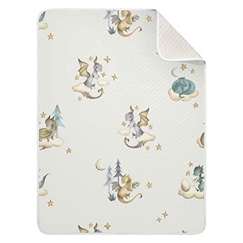 Image of Dragon Baby Cotton Swaddle Blanket - Lightweight Soft Receiving Blanket for Infants, Crib, Stroller, Nursery - Fairytale, 30x40 in