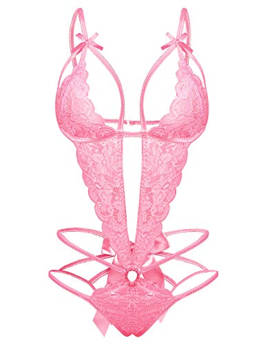 Image of Donnalla Women's Deep V Lace Teddy One Piece Lingerie Cutout Strappy Lingerie