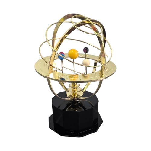 MTGekYu Rotating Solar System Metal Ornament - Handcrafted Orrery Model with 5 Planets, Educational Desk Decor for Astronomy Enthusiasts, Home & Office Decoration (Black)