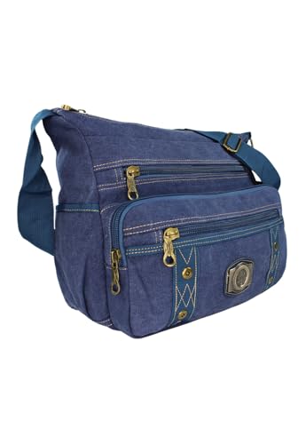 Bolsa Carteiro de Lona com Alça Transversal Ajustável Tamanho Grande (Azul)