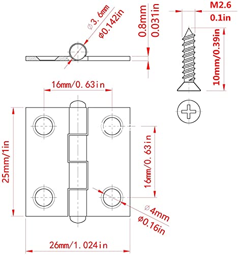 Liberty.20Pcs Stainless Steel Folding Hinge 1 Inch Cabinet Box Hinge Is Allocated With 80 Stainless Steel Screws #TOP1