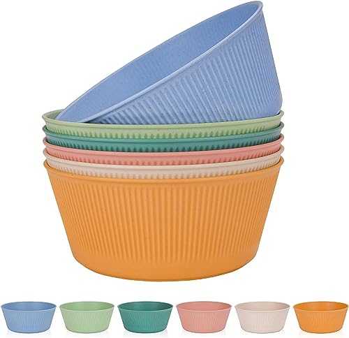 6 pezzi infrangibili set di Ciotole per Insalata, 20CM 60 Once Grandi Ciotole da Campeggio Set di Ciotole di Plastica per Cereali per Picnic Barbecue Leggero Bambini Adulti Zuppa Cena Dessert Set