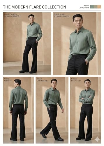 Image of Men's Slim-Fit Flared Trouser, Japnese febric High-Waisted Modern Bootcut Bellbottom Pant, Black