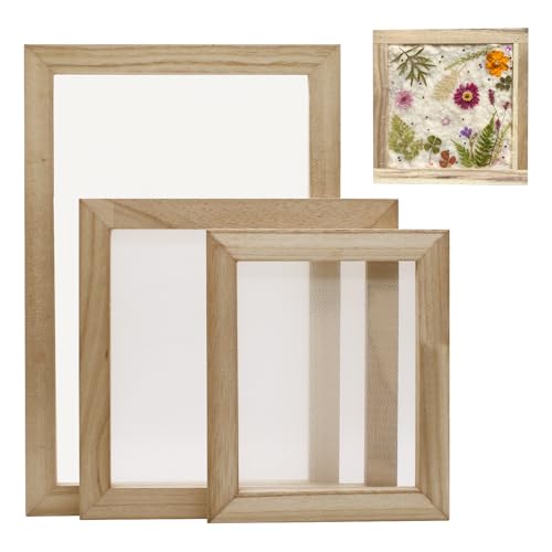 TETEWEVER 3 Stück Papierherstellung Rahmen 3 Größen Papierschöpfrahmen Holz Papier Schöpfen Werkzeuge Schöpfrahmen Mesh für DIY Papierhandwerk Craft Karten