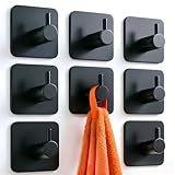 Handtuchhalter Ohne Bohren 8 Stück, Klebehaken Schwarz Matt aus Edelstahl Wasserdicht, Handtuchhaken Extra Starke Selbstklebend, Hohe Tragfähigkeit Robust und Langlebig für Badezimmer, Toilette, Küche