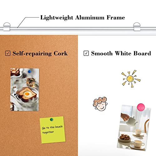 Walglass Combination Magnetic White Board & Cork Board, 36"X24" Cork Board White Board Combo For School, Office&Home, Dry Erase Board Bulletin Board With Removable Tray, Pins, Eraser, Markers&Magnets #TOP1
