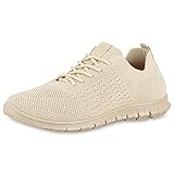 vans high damen beige  VAN HILL Damen Sportschuhe Laufschuhe Schuhe Flache Strick Schnürer Sportliche Profilsohle Stoffschuhe Stoff Turnschuhe 206090 Beige 38