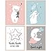 Produktbild CRUNY Bilder Babyzimmer Set von 4 - Babyzimmer Deko, Poster Kinderzimmer Jungen & Mädchen, Bilder für Kinderzimmer, Wandbilder Kinderzimmer, Bilder Kinderzimmer oder Babyzimmer, Mond & Sterne auf A4