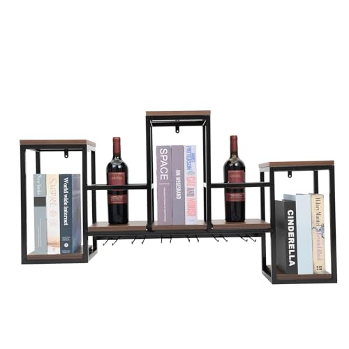 Kanbihao Scaffale da parete in metallo, per bottiglie di vino, in legno, per bottiglie di vino, creativo, con porta bicchieri, retro