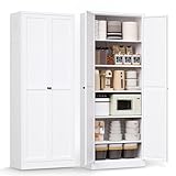 FLIXELIO 72" H White Steel Pantry Storage Cabinet with 5 Adjustable Shelves, 6-Tier Tall Metal Cabinets for Kitchen, Living Room, Garage, Heavy Duty Freestanding Utility Cabinet, Assembly Require