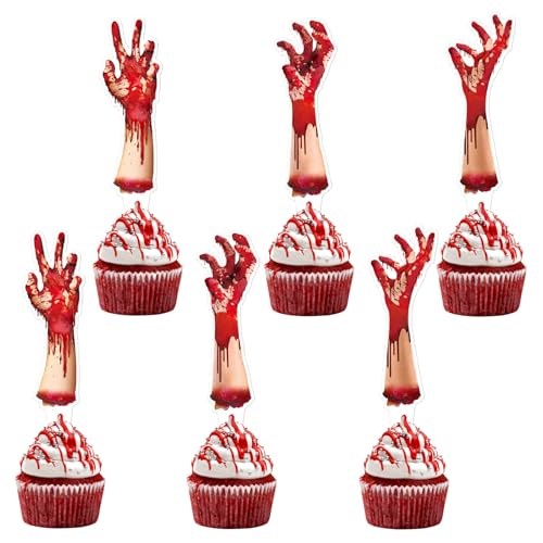 Cyodoos 24Pcs Halloween Cupcake Toppers Cake Decorations Zombie Hand Cupcake Toppers Horror Themed Halloween Decorations Halloween Baby Shower Decor Halloween Gender Reveal Decorations