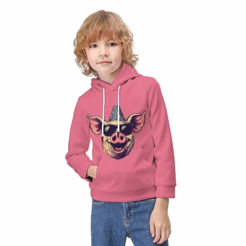 Sweat garçon imprimé 3D cochon mignon avec capuche pour enfant 9-11Y unisexe