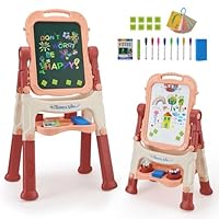 Helangel 4 in 1 Kids Easel with Magnetic Whiteboard Chalkboard,Kids Folding Double Sided Magnetic Easel,Kids Drawing Board Toddlers Painting Easel, Gifts for 2 3 4 5 6 7 Year Old Boys Girls