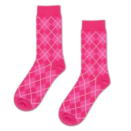 Gooji Witch Socks for Women, Halloween Argyle Crew Socks, Pink Witch Costume Accessories (Pink)