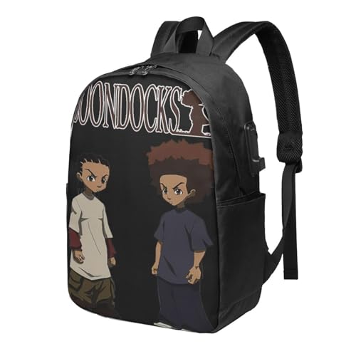 The Cute Boondocks Laptop Backpack With Usb Charging Port Large Travel Bags Unisex Adult Gym Bags Daypack for Activities Breathable Work Rucksack Notebook Bag for Men&Women