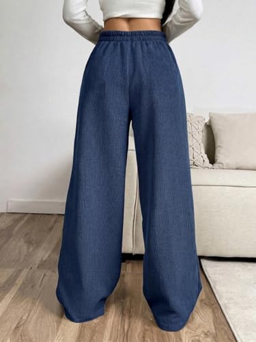 Image of Women's Trendy Korean Trouser with Pockets, Casual Corduroy Stretchable Baggy Loose || High Rise Elastic Waist Going Out Lounge Pants || Wide Leg Pants for Woman