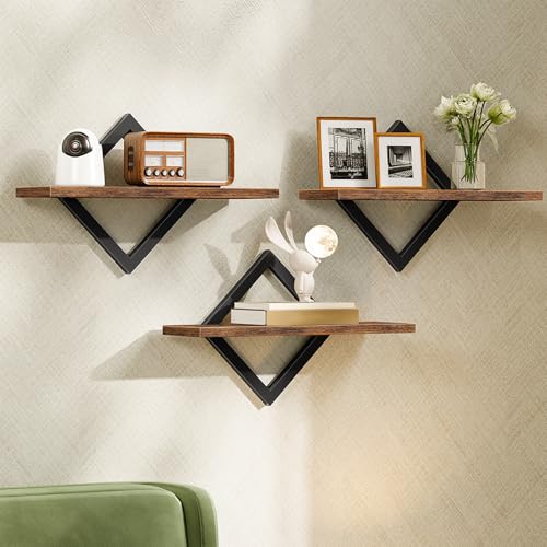 CHOEZON Wandregal, Schweberegal, 3er Set, Küchenregal Hängend, Regalbrett, für Wohnzimmer, Schlafzimmer, Küche, Büro, Vintagebraun und Schwarz DTBJ03P3BF