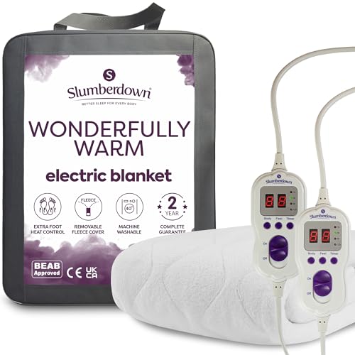 Slumberdown Luxury Electric Blanket Super King Size - Multi-Zone Dual Control Fleece Blanket with 9 Heat Settings | BEAB-Approved, Easy Fit Straps & Washable Heated Blanket (160 × 170cm)