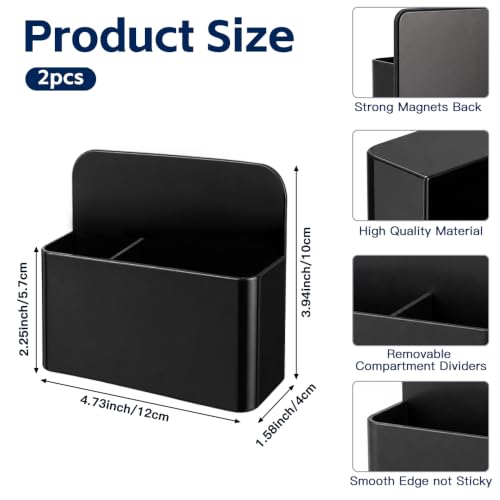 Magnetic Pencil Pen Holder, 2 PCS Dry Erase Marker Holder for Whiteboard, Black Magnet Storage Pencil Cup Case Box Fridge Organizers Locker Accessories for Office School Classroom Teacher Must Haves - Image 2