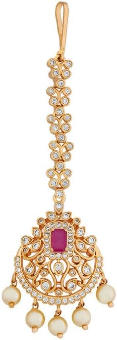 - Kushal's Fashion Jewellery Ruby Gold Plated Ethnic Zircon Tikka - 415946