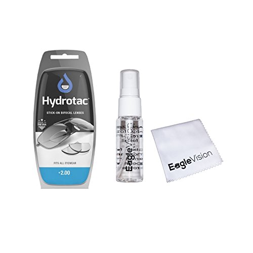 Optx 20/20 Hydrotac Stick-On Bifocal Lenses and Eagle Vision Lens Cleaner Bundle (+2.00)