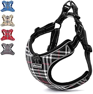 Elevant Dog Harness Adjustable, Step-in Reflective Breathable Harness, Soft Padded Lightweight Vest Harness with Front Clip Escape Proof Easy Control for Outdoor Walking Training (S-Plus, Black Plaid)