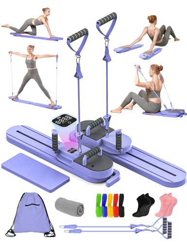 Pilates Board – Pilates Reformer Set, 8-in-1 Pilates Board for Home Workout, Portable Multi-Functional Reformer with Timer/Counter/Calorie Counter for Women Split Board for Full Body Workout