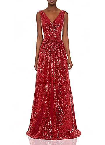 Long Sequined Sexy Backless Prom Dress Red Elegant Party Dress Size USA2 KK199-5