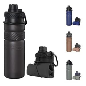 Collapsible Water Bottle 24oz, Foldable Travel Water Bottles, BPA-Free Leak-Proof Silicone Water Bottle for Cycling, Gym, Hiking, Outdoors (Black)