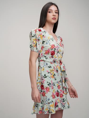 Image of Tokyo Talkies Women's Elegant Puff Sleeve Playful Mini Dress | Flowy | Feminine Silhouette for Effortless Grace | Floral Print