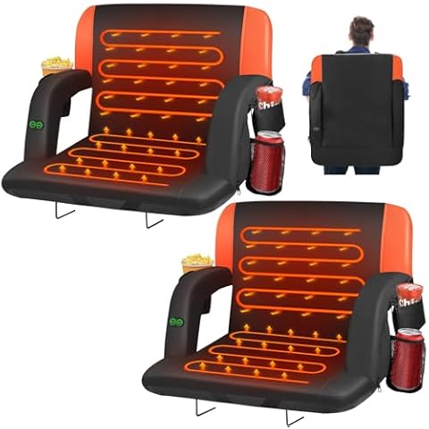 HOPERAN 25" 2pcs Dual-Sided Heated Stadium Seats for Bleachers with Back Support, 3 Levels Heating Bleacher Seat with Backs and Cushion Wide, 5 Pockets Portable Stadium Chair for Outdoor Games Sports Cover