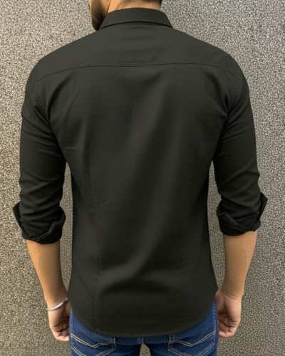 Image of BADLAND Men's Double Pocket Solid Cotton Regular Fit Casual Shirt with Spread Collar and Full Sleeves||Double Pocket Shirt for Men|| Shirt for Men||Plain Shirt for Men