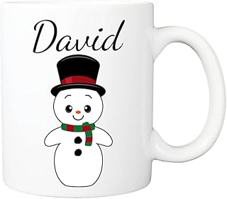 Pickhut Personalised Christmas Name Mug with Snowman Family Coffee Hot Chocolate Mug for Xmas Eve Box