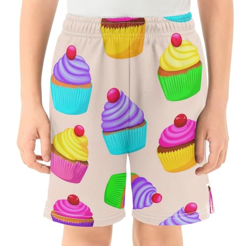 J JOYSAY Colorful Cupcake Cherry Pale Boys Athletic Shorts Kids Youth Casual Shotrs with Pockets Elastic Waistband2